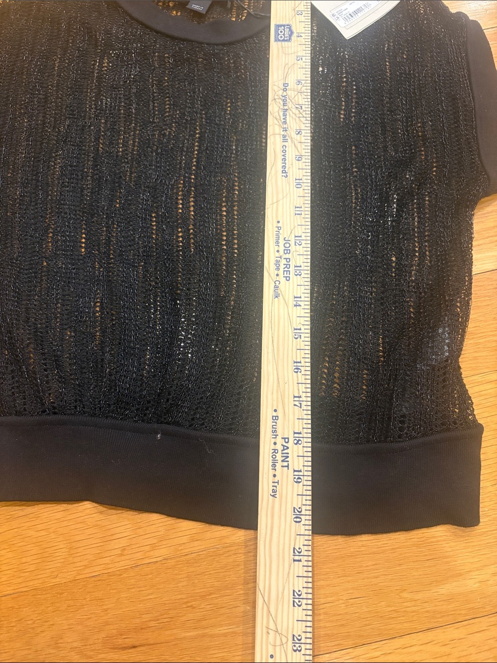 All Saints Black Sheer Knit Crop Top with Ribbed Hem - Picture 6 of 7